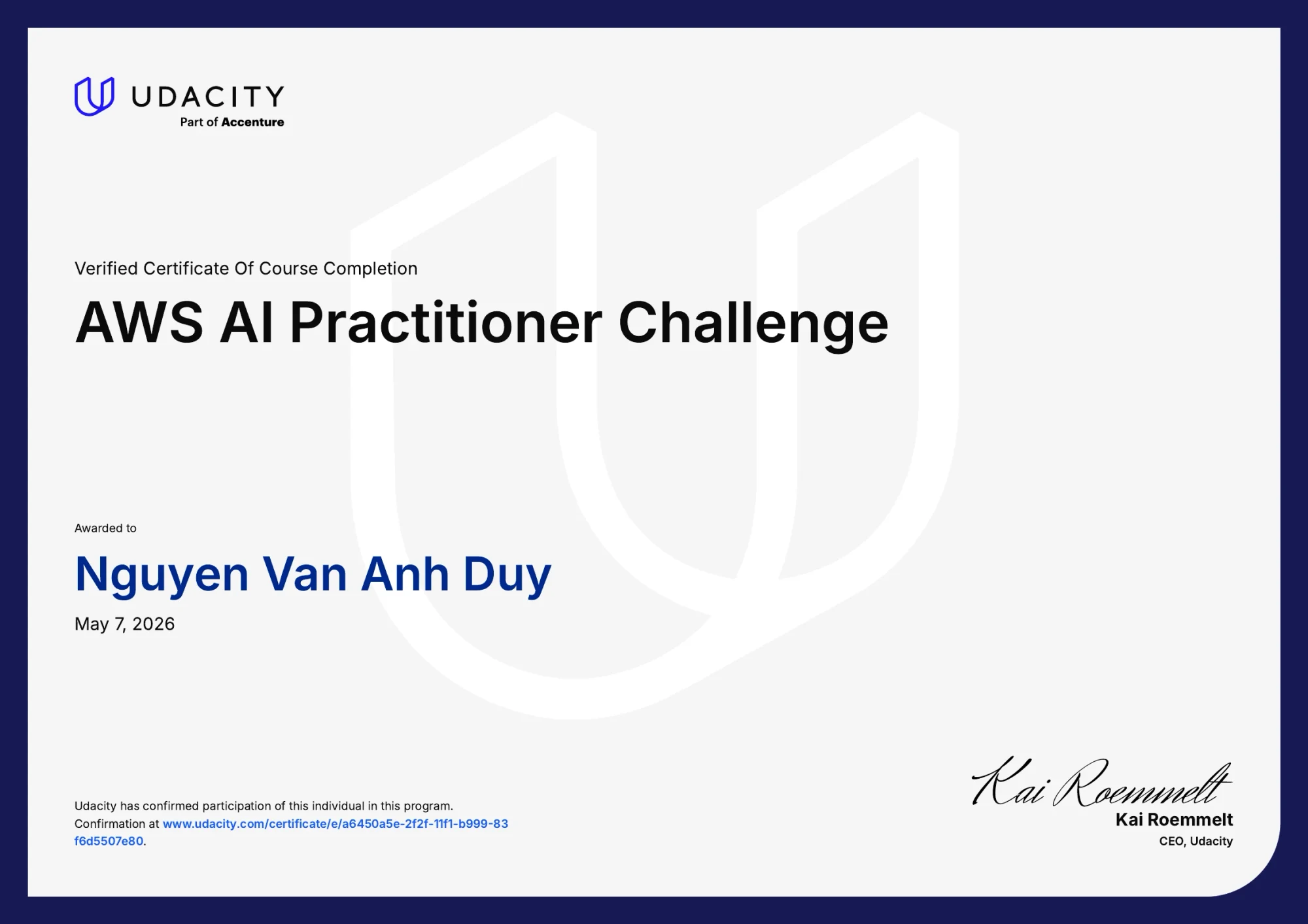 AWS AI Practitioner Challenge — Verified program credential